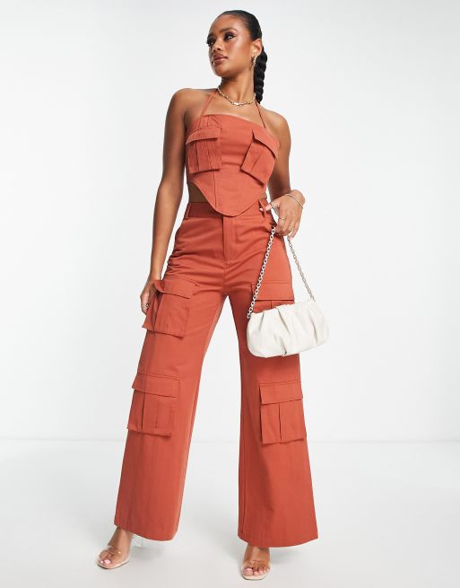 Simmi cargo wide leg pants in rust