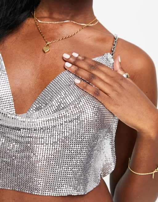 Floral Chainmail Bralette Top in Silver