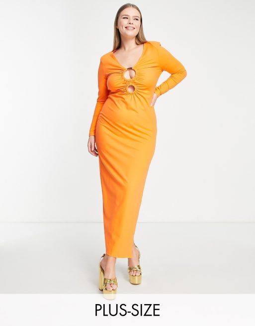 Simmi Clothing Plus long sleeve bust detail maxi dress in orange