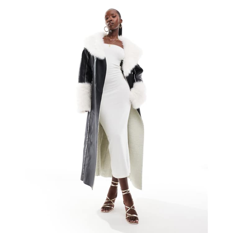 Contrast faux fur coat store