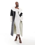 [Simmi Clothing] Simmi contrast faux fur trim faux shearling maxi coat in black and white 6 BLACK