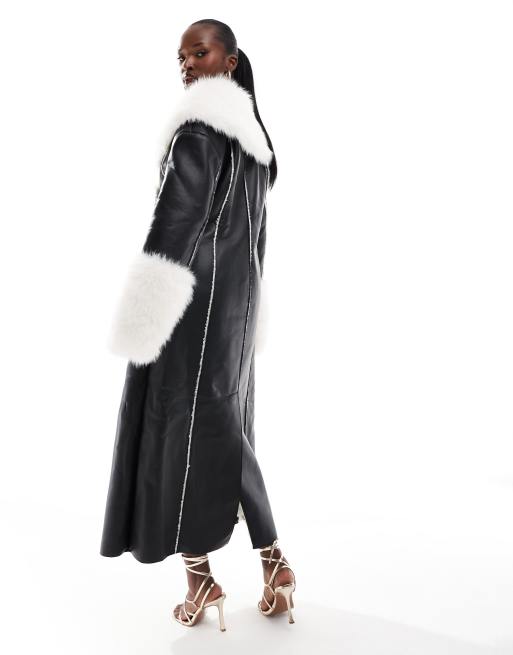 Contrast faux fur collar double best sale