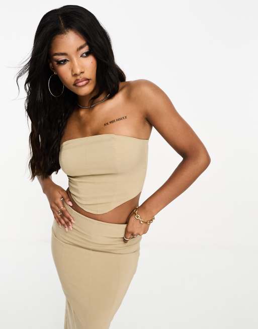 Simmi corset top and maxi pencil skirt set in tan