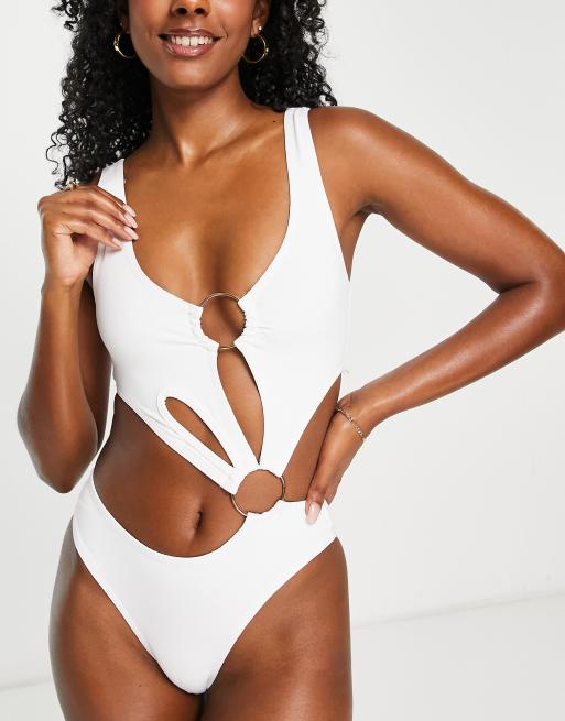 SIMMI - Costume da bagno bianco con cut-out e dettaglio ad anello
