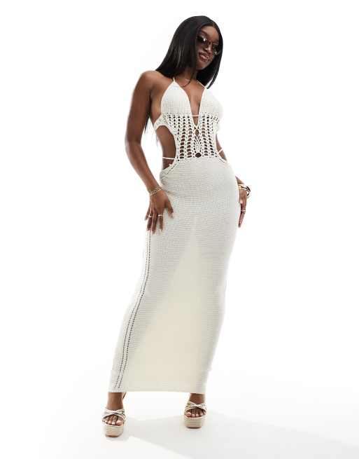 Crochet backless maxi dress best sale