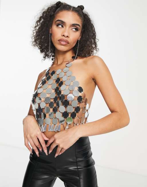 Crop Top Pailleté Rose À Dos Lacé Et Strass | Ensembles | PLT FR