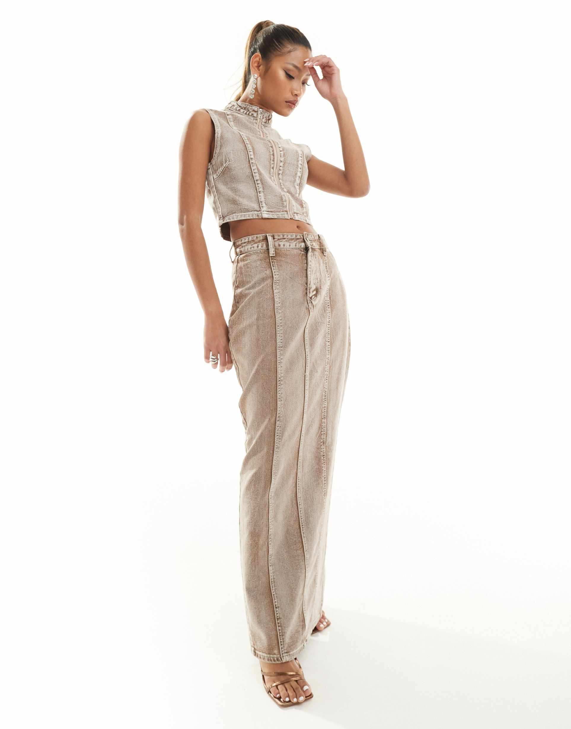 simmi denim column maxi skirt in light wash sand - part of a set