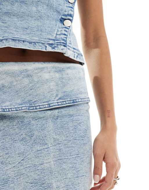 Simmi denim fold over waist detail button detail side split