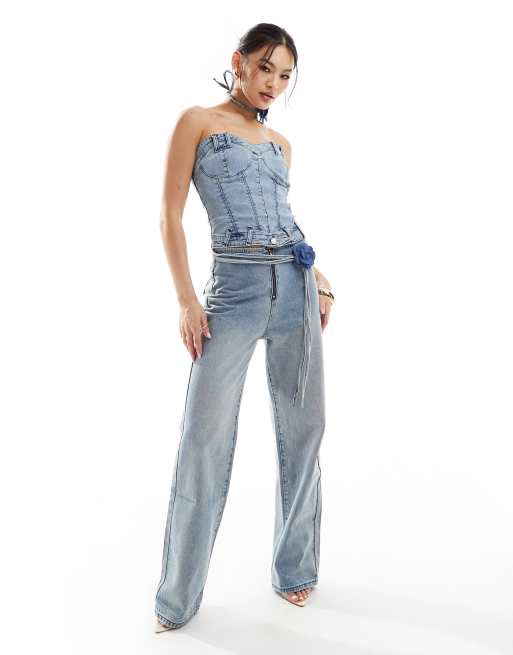 Simmi denim structured sweetheart neck corset top with