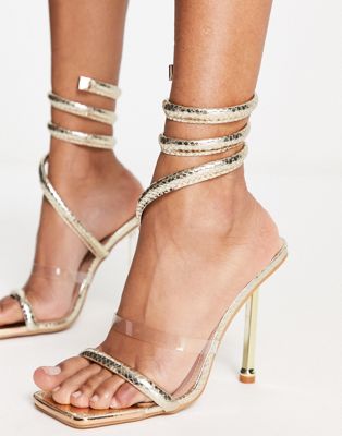 Simmi London Eloise heeled sandals with leg wrap in gold