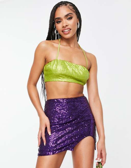 Green Sequin Bandeau Crop Top