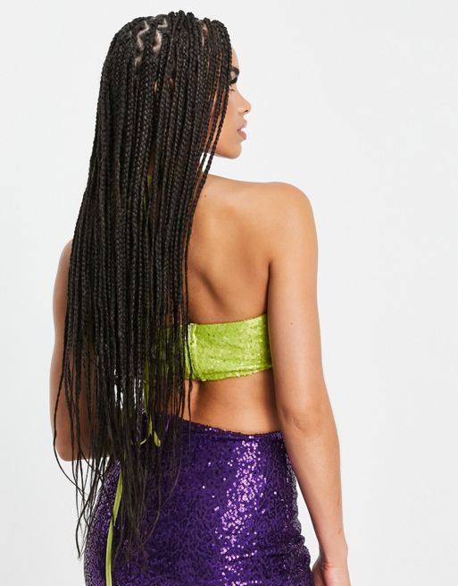 Simmi exclusive 90's sequin bandeau crop top co-ord in green