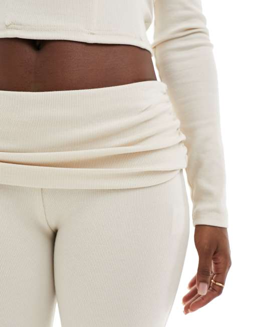 SIMMI fine knit rib fold over leggings in cream part of a set ASOS