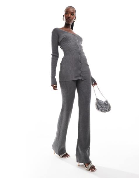 SIMMI - Gebreide flare-broek in antraciet, deel van co-ord set - view 1