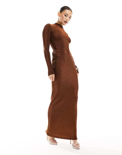 Simmi glitter column maxi skirt in rust - part of a set