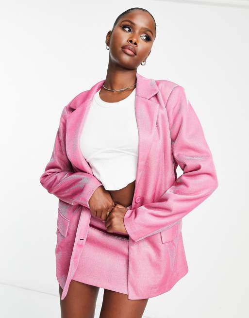 Simmi glitter oversized blazer co ord in pink