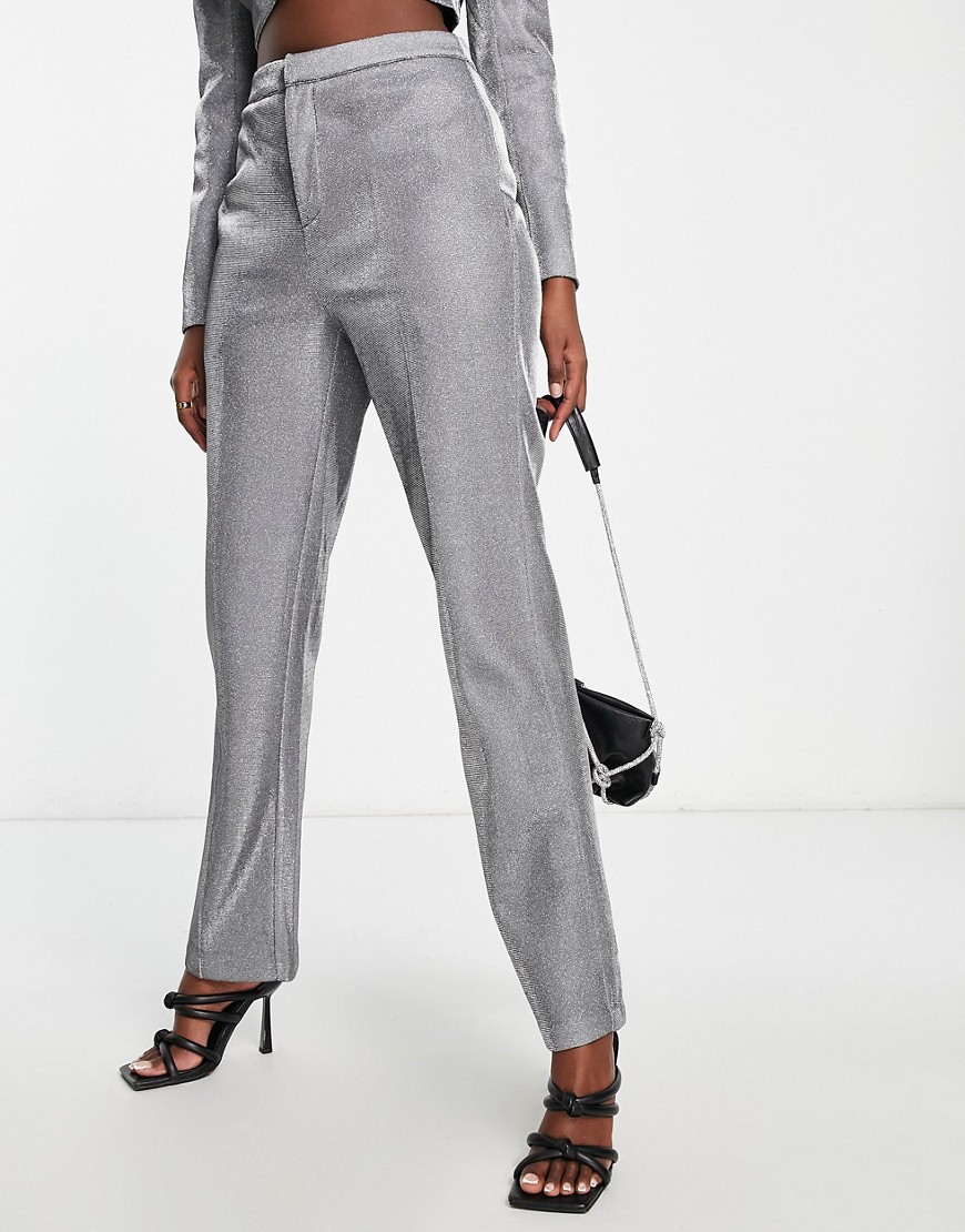 Simmi glitter tailored trouser co-ord in gunmetal-Grey