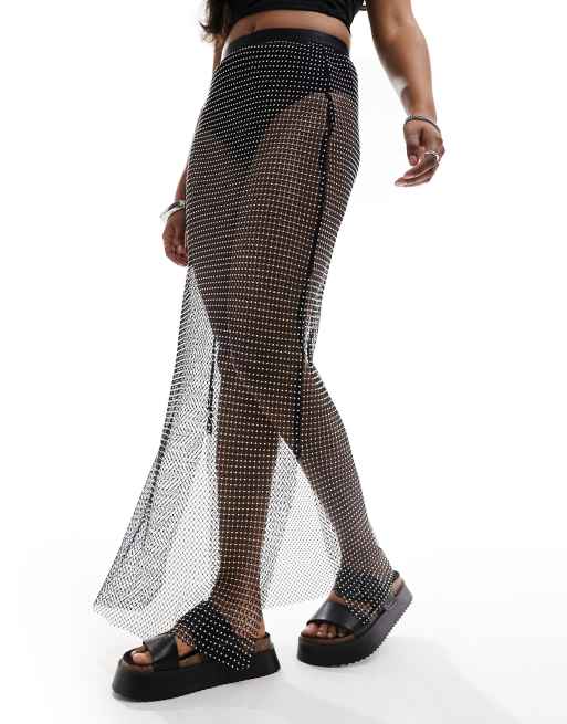 Simmi - Gonna lunga da spiaggia in rete nera con strass
