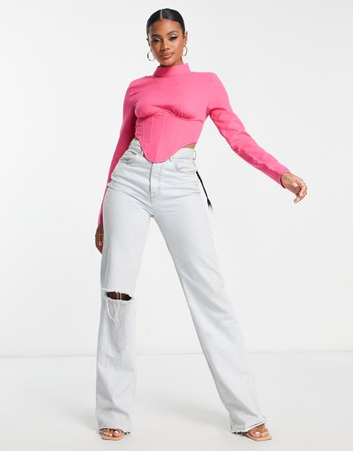 Simmi high neck corset top in pink | ASOS