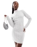 [Simmi Clothing] Simmi high neck knitted mini dress in grey geo print-White 10 White / grey