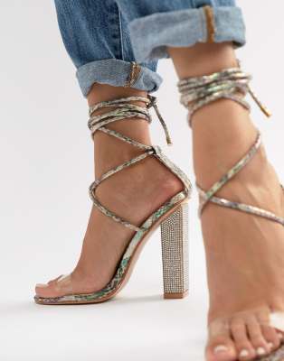 snake clear heel block heel sandal