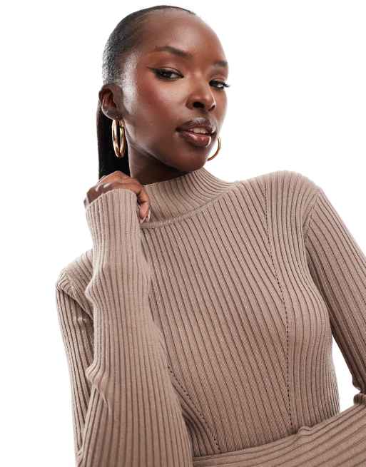Simmi knitted asymmetric hem mini jumper dress in taupe | ASOS