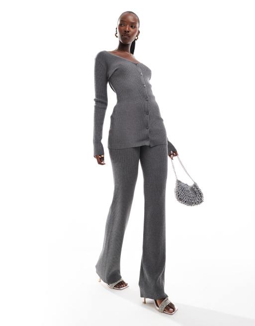 Simmi knitted flared pants in charcoal (part of a set)