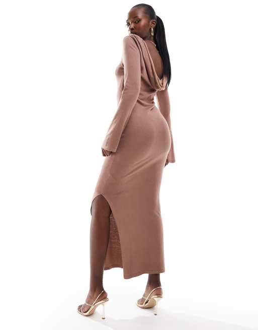 Simmi knitted flared sleeve low back maxi jumper dress in mocha ASOS