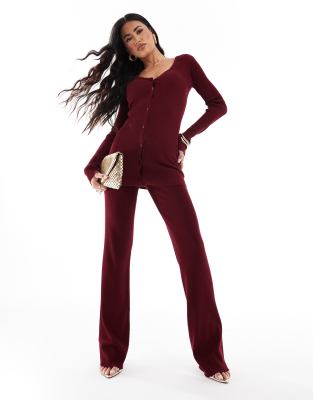 Simmi Clothing Simmi knitted flared trousers co-ord in burgundy