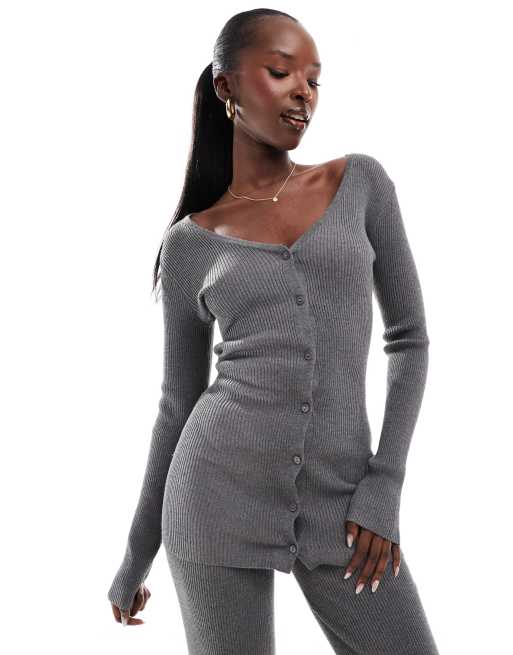 Simmi knitted longline cardigan in charcoal (part of a set)