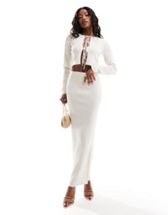 Naked Wardrobe ruched high neck top and midi skirt set in cream