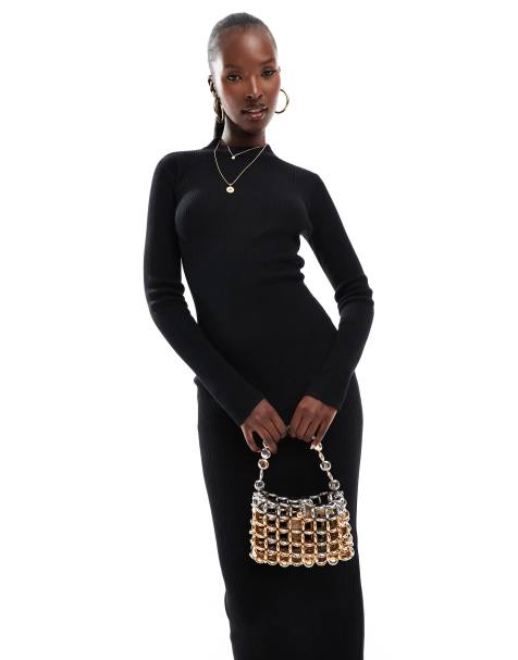 Simmi knitted midi jumper dress with cut out detail in black - view 1