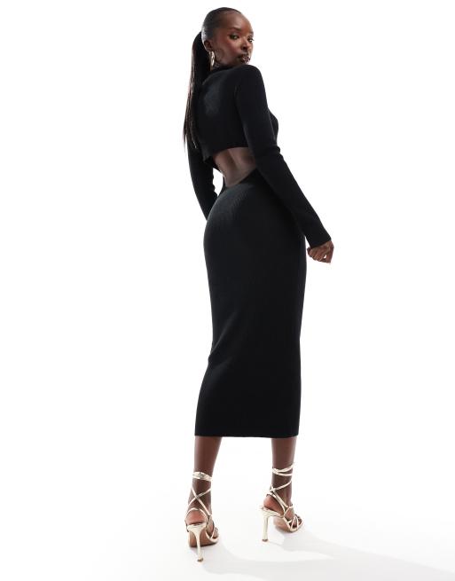Simmi knitted midi jumper dress with cut out detail in black ASOS