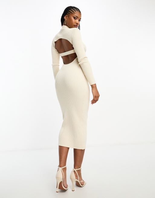 Long sleeve open cheap back midi dress