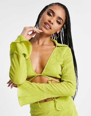 SIMMI - Kurze Hemdbluse in Limettengrün mit Riemchendetail, Kombiteil