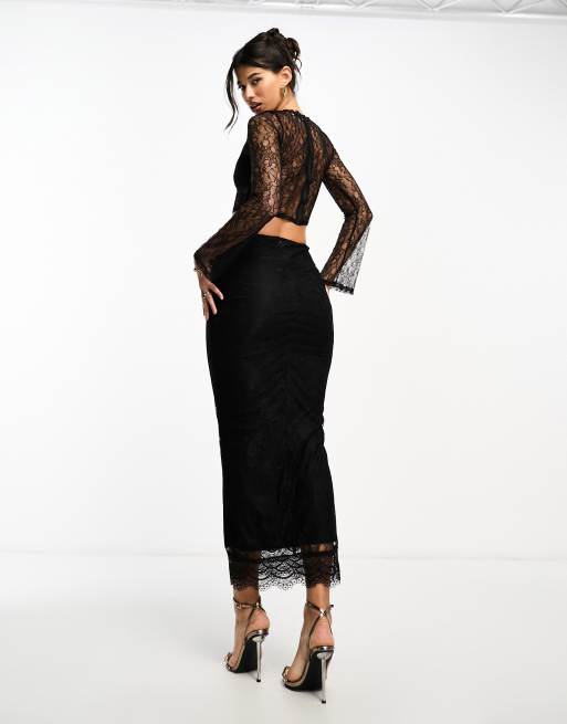 Simmi lace maxi skirt with scalloped hem co ord in black