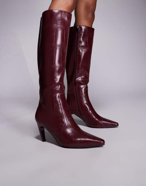 Simmi Lapis heeled knee boots in burgundy croc - view 1