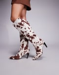 [SIMMI Shoes] Simmi Lapis heeled knee boots in cow print-Multi 36 Cow print