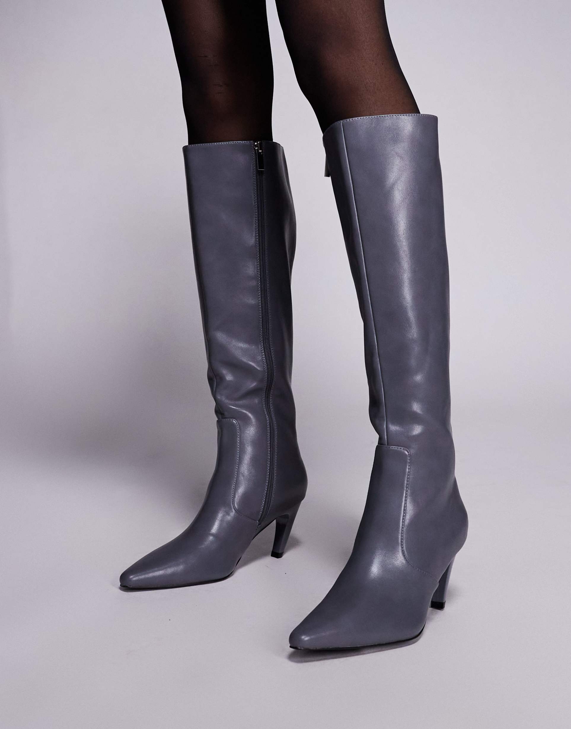 simmi lapis heeled knee boots in gray pu