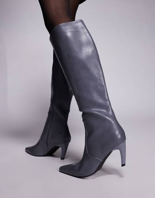 Simmi Lapis heeled knee boots in gray PU