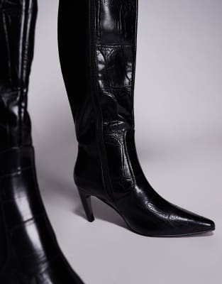 Simmi Wide Fit Simmi Lapis Wide Fit Heeled Knee Boots In Black