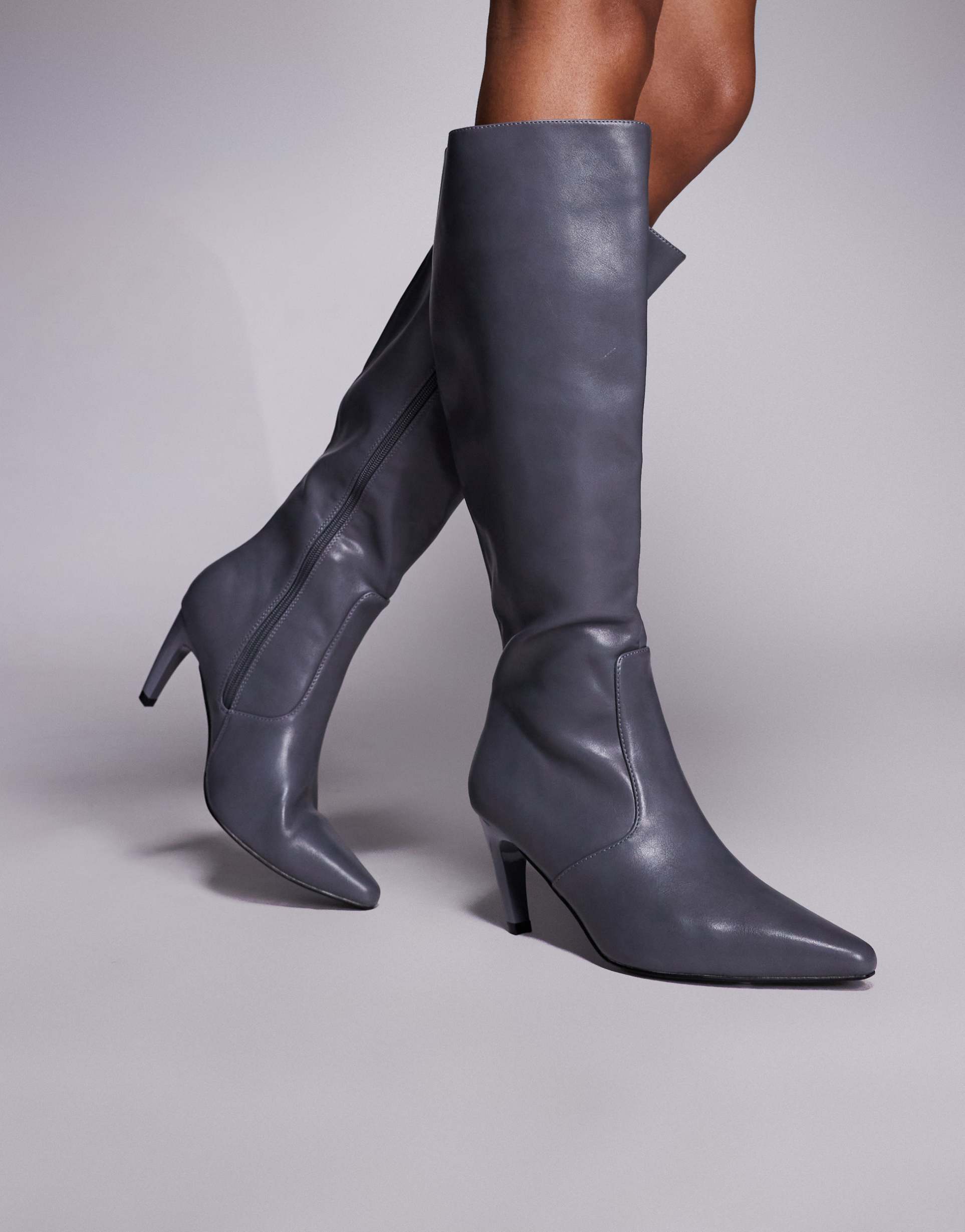 simmi lapis wide fit heeled knee boots in gray