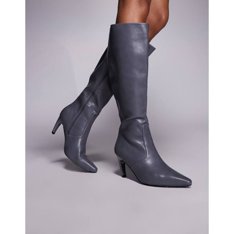 Journee Women's Harley Extra Wide Calf Riding Boots - Grey Stacked Heel, 15.5 Inch Shaft
