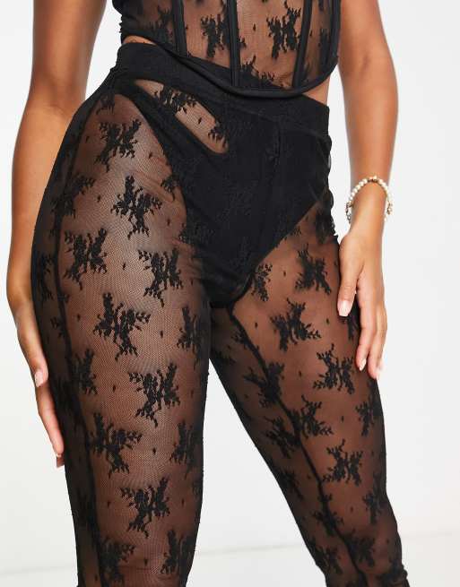 SIMMI - Leggings in pizzo nero a fiori in coordinato, 2 di 4