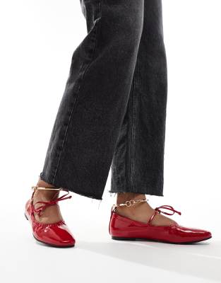 SIMMI Shoes Simmi London Abbie Bow ballet flats with ruch detail and removable anklet in red