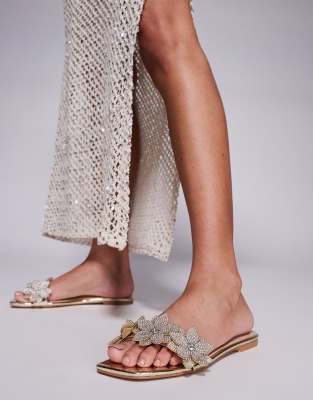 SIMMI London - Abbie - Flache Sandalen in Gold mit verziertem Riemen-Goldfarben