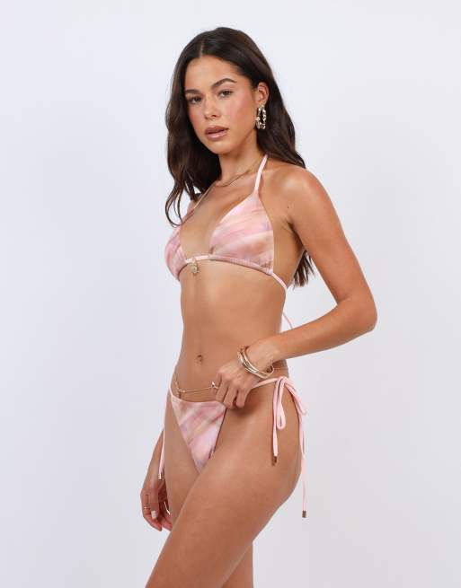 Simmi London Abstract print tie side bikini bottoms in pink, 4 of 4