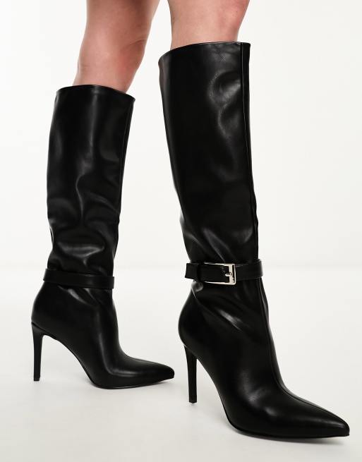 Simmi London Acer buckle detail pointed knee boots in black | ASOS