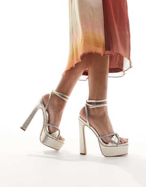 Simmi London Adelaide platform heeled sandal in gold - view 1