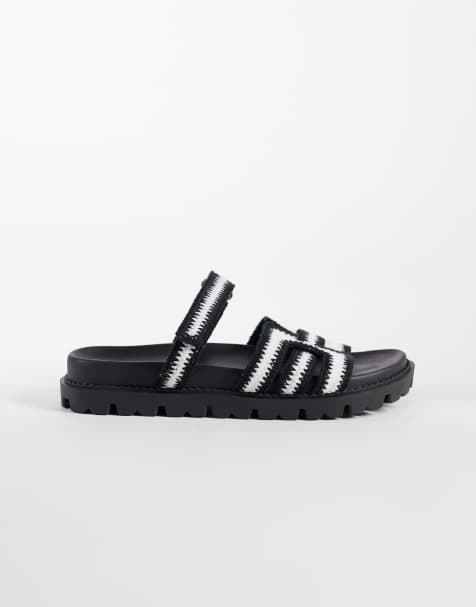 SIMMI London Adelle chunky sandal slides in black crochet - view 1